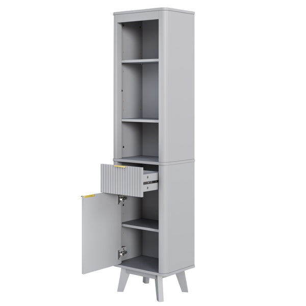 English Elm 68" Tall Fluted Freestanding Storage Cabinet with Drawer and Adjustable Shelf for Bathroom Gray N817P375218G