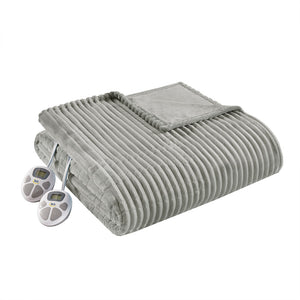 JLA Home Serta - Heated Blanket with 10 Heat Settings, Plush Ribbed Fabric, Auto Shutoff & 5-Year Warranty for Cozy Comfort Grey ST54-0287