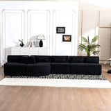 English Elm 143.7" Upholstered Sofa Free-Combined Sofa Couch With Two Chaise Lounge and Five Back Pillows For Living Room, Black