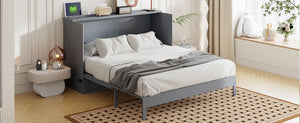 English Elm Queen Murphy Wall Bed with Usb Ports Storage Drawers and Cabinet Style Panel Front Gray N708S00010E-1