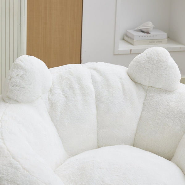 English Elm Cat-shaped Bean Bag Sofa with Sculptural Tail Armrest for Playful Living Spaces White W2311P457293