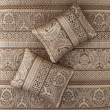 Madison Park Bellagio Traditional 6 Piece Jacquard Quilt Set with Throw Pillows MP13-368 Brown/Gold