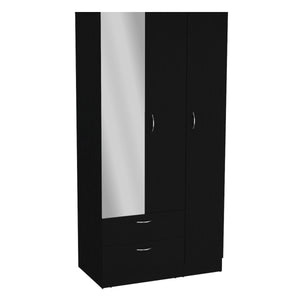 English Elm Riverside Mirrored Armoire with Three Doors, Two Drawers, Four Shelves and Hanging Rod for Wardrobe Organization Black 71 L x 16.9 W x 3.9 H B070S00215