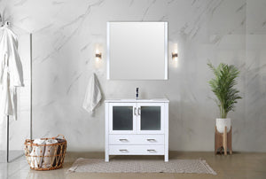 English Elm White 36 in. Bathroom Vanity with Scratch-Resistant White Ceramic Top, Chrome Faucet & 34" Mirror B2731S01288