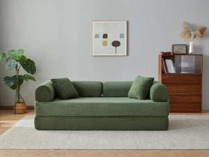 English Elm 78.8" Corduroy Modular Floor Sofa Convertible Sleeper Futon with Pillow Back Support Army Green W5617P458226