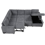 English Elm 107.5" U-Shaped Sofa Sectional Sofa Pull-Out Sofa Bed With A Storage Chaise Lounge, Charging Devices For Living Room, Gray