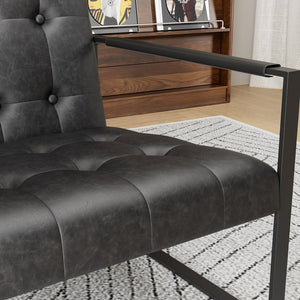 English Elm Accent Modern Upholstered Chair with Ottoman Black PU Linen, Plush Cushion, Metal Frame, Versatile Comfort for Living Room Office Bedside W578P357514