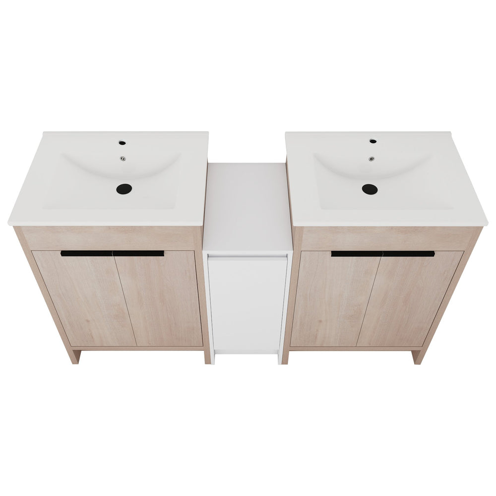 English Elm 60 Inch Freestanding Bathroom Vanity With Ceramic Sink, Soft-Close Doors & Ample Storage Space W999S00316