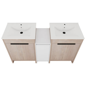 English Elm 60 Inch Freestanding Bathroom Vanity With Ceramic Sink, Soft-Close Doors & Ample Storage Space W999S00316