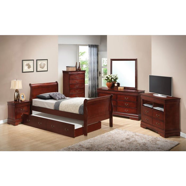English Elm Elegant Cherry Full Trundle Bed with Warm Cherry Finish, Sturdy Particle Board, Space-Saving Guest Solution B078S00289