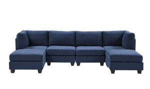 English Elm Faux Leather Modular Sectional Sofa Flexible Pu Upholstered Living Room Seating Dark Blue B2748S00179