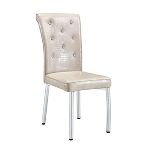 English Elm A Set of 2 Crystal Button Faux Leather Dining Chairs with Embossed Croc Texture Beige W3226P340250