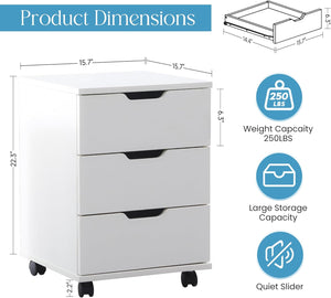 English Elm Farini Mobile 3-Drawer Rolling File Cabinet for Home Office — White Wood, Waterproof, Lockable Casters T3623P380742