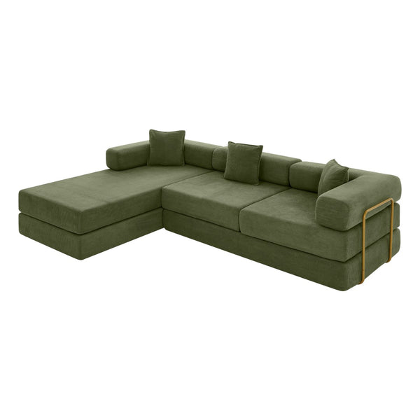 English Elm 108'' Modular Cloud Sectional Corduroy Couch with Fold Flat Backrest for Living Rooms Green W1117S00294
