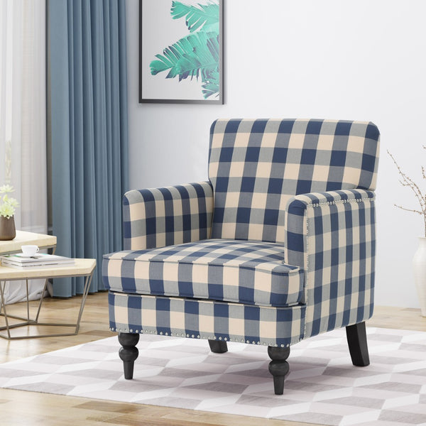English Elm Harrison Tufted Club Chair with Turned Legs for Living Room Reading Nooks 59082.00BLUCHK