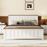 Queen Size Wood Platform Bed, Vintage Simple Bed Frame with Headboard/Footboard, White