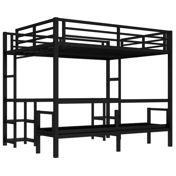 English Elm Queen Metal Bunk Bed With Desk & Usb, Versatile Loft Design Folds To Sofa, Led Lighting, Black W1580S00086-GIGA