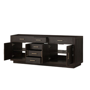 English Elm Brown Oak Midcentury Double Bath Vanity 84" W x 22" D, Wood Soft-Close Drawers, Fully Assembled B2731P257846