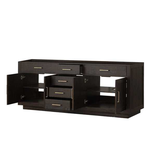 English Elm Brown Oak Midcentury Double Bath Vanity 84" W x 22" D, Wood Soft-Close Drawers, Fully Assembled B2731P257846