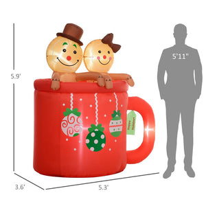 English Elm Christmas Inflatable Gingerbread Couple in Cocoa Mug with Led Lights for Yard Display T3971P417149
