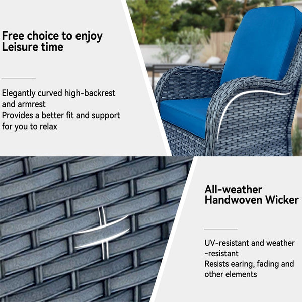 English Elm Wicker Patio Furniture Set - Stylish 3-Piece Outdoor Rattan Conversation Set With Swivel Chairs & Table W213S00049-GIGA