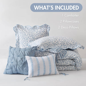 English Elm 5-piece King Comforter Set Soft Microfiber Printed Bedding with Coordinated Shams and Pillows Blue B035P482939