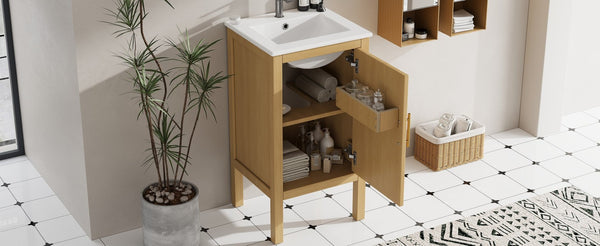 English Elm 18" Pine and Mdf Bathroom Vanity with Ceramic Basin Soft Close Hinged Cabinet N710P426321P