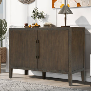 English Elm U_style Farmhouse Pine Veneer Buffet Cabinet with Double Doors for Kitchen or Entryway Dark Brown N711P410389B