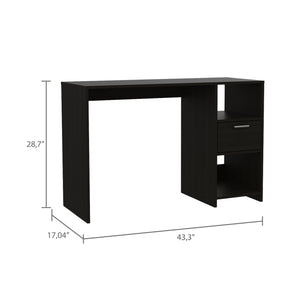 English Elm Computer Desk - Modern Black Workspace With 1 Drawer & 2 Open Shelves For Stylish Organization B097133107