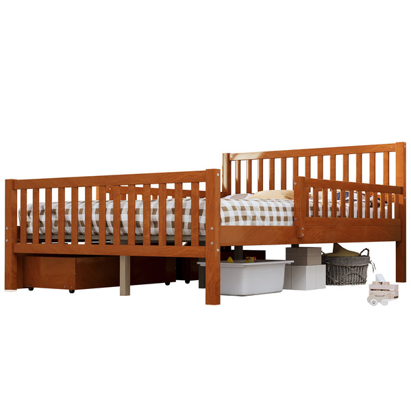 English Elm Full Wood Platform Bed with Headboard, Guardrails & Underbed Storage Drawers – Sturdy Pine Frame, 450LB Capacity Walnut 78.25 L x 18.5 W x 6 H N733P172700D