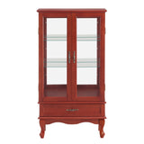 English Elm Lighted Glass Cabinet Glass Wine Cabinet Curio Display Cabinet With Adjustable Glass Shelves 2 Doors and 1 Drawer Cabinet Bulb Included Cherry