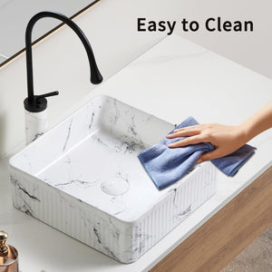 English Elm Floating Wall Mounted Ceramic Bathroom Sink Compact Rectangle White Porcelain Vanity W3402P362401