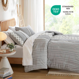 JLA Home INK+IVY - Cotton Mid-Century Geometric Comforter Set with Tufted Chenille Accents, Breathable OEKO-TEX Certified Gray II10-1090