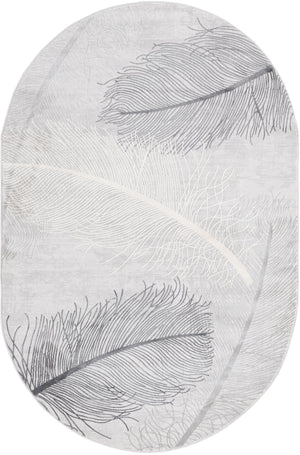Unique Loom Finsbury Camilla Machine Made Botanical Rug Gray, Ivory/Beige 5' 3" x 8' 0"