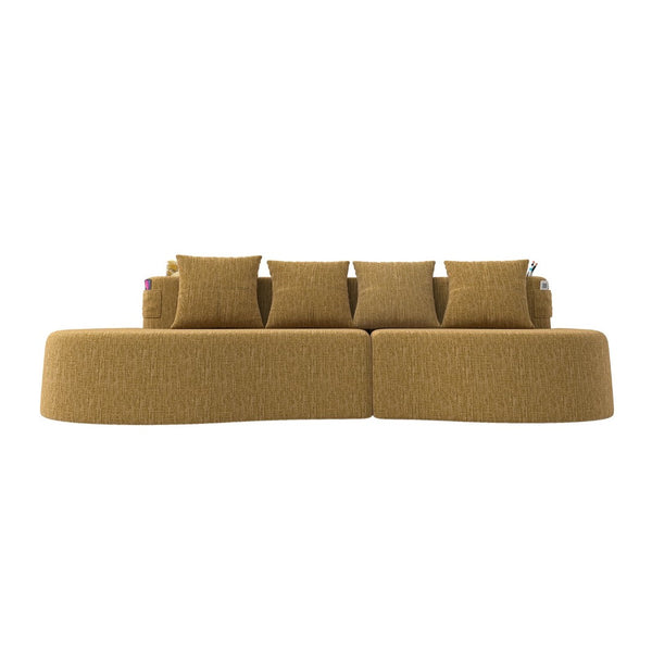 English Elm Modern Half Moon Chenille Sectional Three Seat Curved Sofa for Living Room or Apartment Mustard Yellow W395P435344