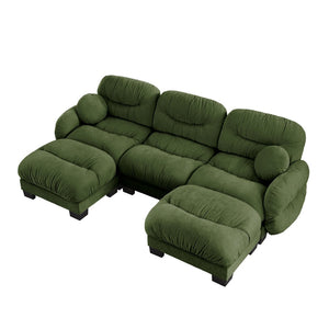 English Elm Pleated Chenille U-shape Sectional Sofa with Ottomans Ergonomic Foam Curved Armrests Green W5656S00051