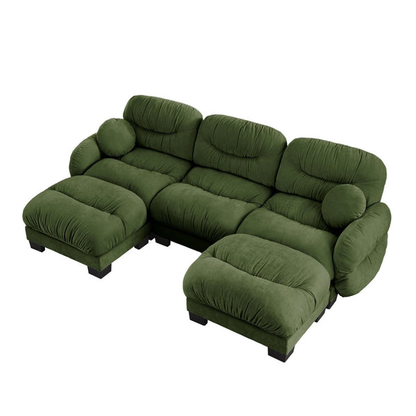 English Elm Pleated Chenille U-shape Sectional Sofa with Ottomans Ergonomic Foam Curved Armrests Green W5656S00051
