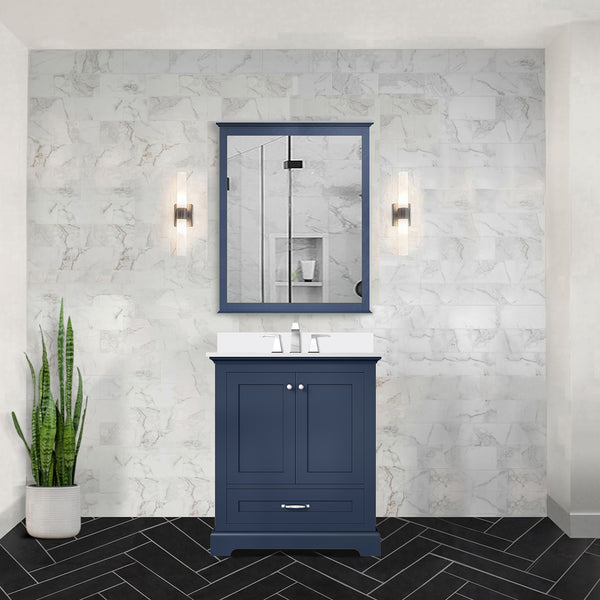 English Elm Navy Single Bath Vanity 30" W x 22" D with Cultured Marble Top, Soft-Close Drawer, Scratch-Resist B2731P258322