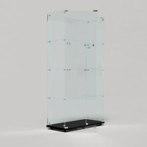 English Elm Tempered Glass Display Cabinet With Bluetooth Led Lighting, Swivel Casters, Versatile Storage Solutions W3155S00003-GIGA