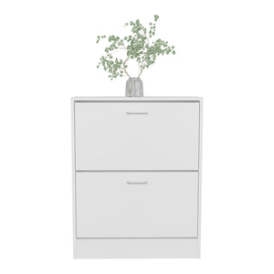 English Elm Shoe Compact 2-Door White Engineered Wood Shoe Cabinet for Entryway or Bedroom — Durable Concealed Storage B097P369435