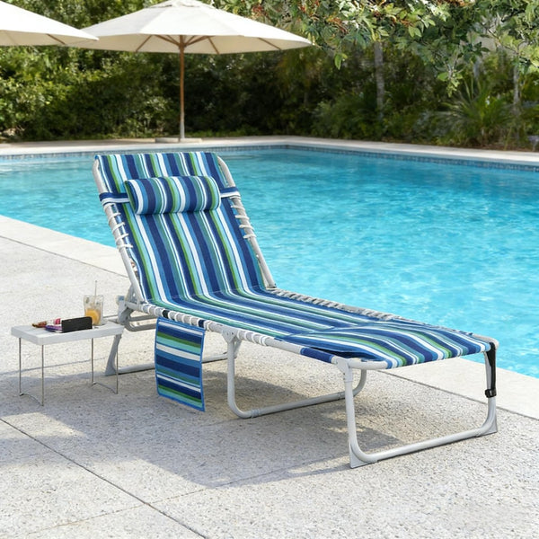 English Elm Folding Outdoor Chaise Lounge with Face Hole Side Table and Five Position Recline T3971P481182