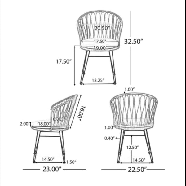 English Elm Christopher Knight Home® - TAVON Woven Rattan Dining Chairs (2-Pack) with Gray Cushions, Sturdy Iron Frame, 300 lb Capacity N762P240772E
