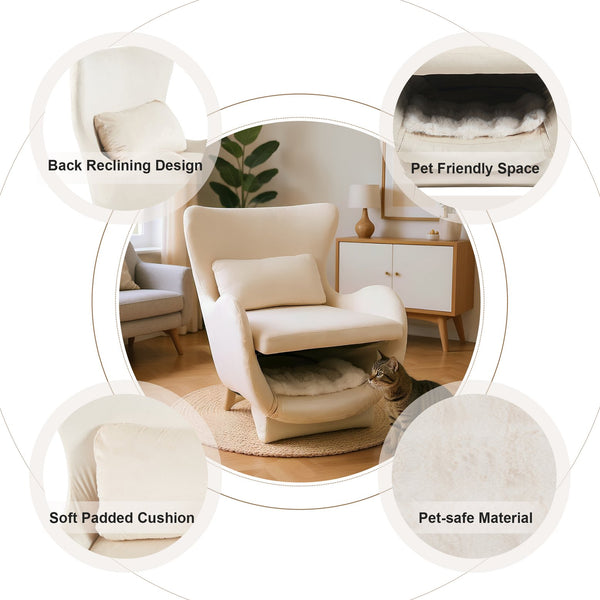 English Elm Furniture Plush 2-in-1 Pet-Friendly Mid Century Modern Accent Chair with Velvet Upholstery, Removable Base and Ergonomic Support for Living Room White N843P331163C