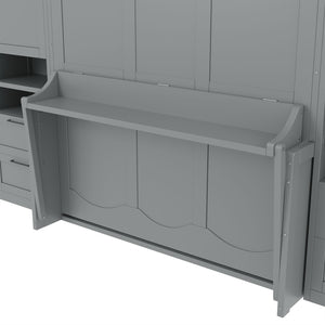 English Elm Queen Murphy Fold Down Wall Bed with Wardrobe Drawers and Shelves for Guest Rooms Gray LP000909AAE-2