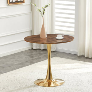 English Elm Round Faux Marble Tulip Pedestal Dining Table Mid Century Modern for Small Bistro Spaces Gold,Walnut W2920P402830