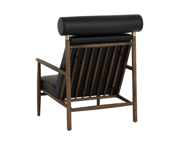 Sunpan Biko Lounge Chair - Stylish Black Leather with Solid Oak Frame & Brushed Brass Accents for Elegance
