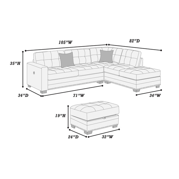 English Elm Living L-Shaped Sectional Sofa Set with Reversible Chaise, Tufted Burlap Fabric, Storage Ottoman, USB Port Dark Gray 34 L x 26 W x 45 H B011S01775