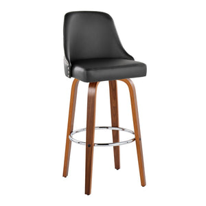 English Elm 30" Swivel Barstools Set of 2 Walnut Bentwood Faux Leather Chrome Nailhead Bar Height B202S01948