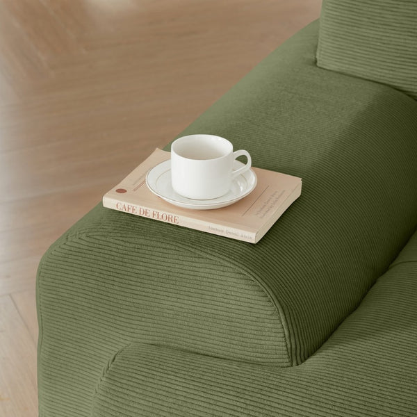 English Elm 113" Modular L-shaped Sectional Sofa Corduroy Upholstered with Movable Ottoman Green W1359S00058