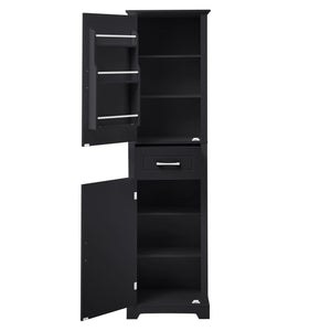 English Elm Tall Bathroom Storage Cabinet with Slim Profile, Adjustable Shelves, Anti-Tip Safety & Painted MDF Finish Black N725P246463B